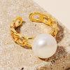 Pearl Stud Metallic Chain Open Band Ring