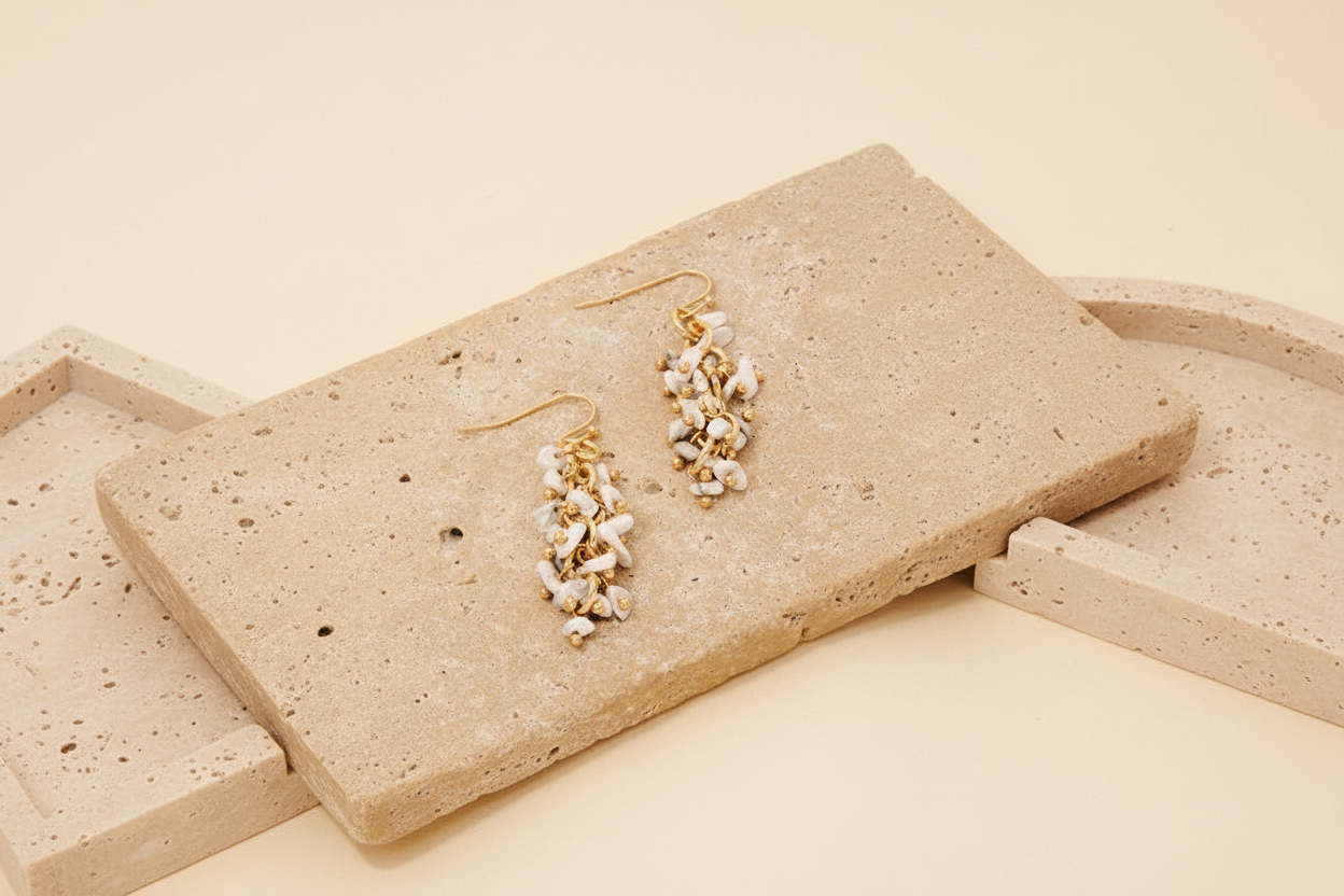 Pebble Stone Beaded Fringe Dangle Earrings