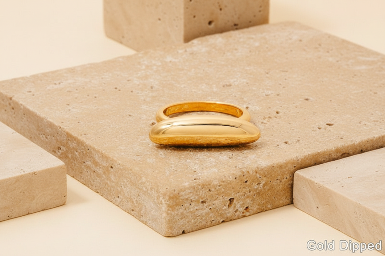 Gold Dipped Long Oval Top Band Ring