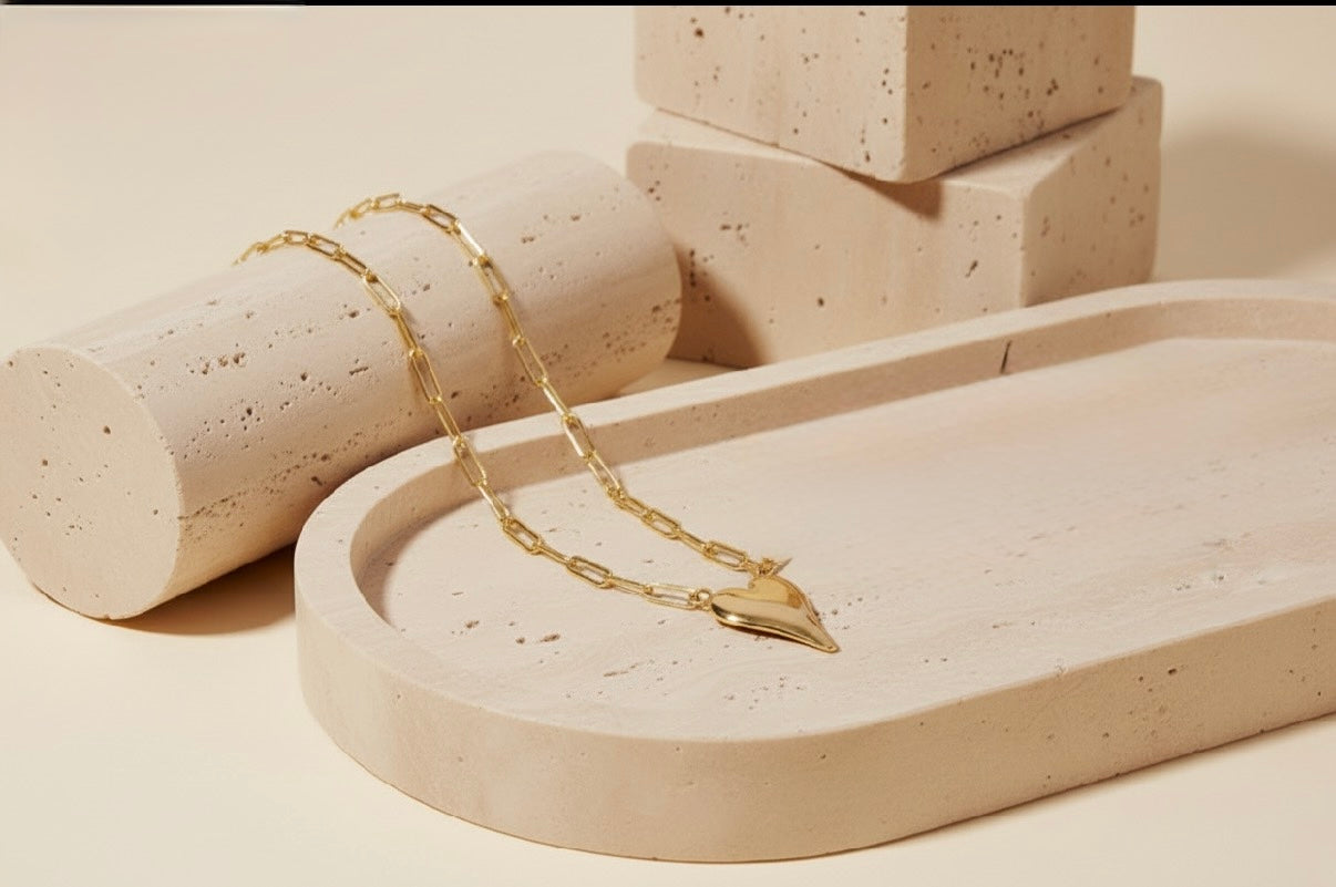 Gold Dipped Long Heart Oval Hoop Chain Necklace