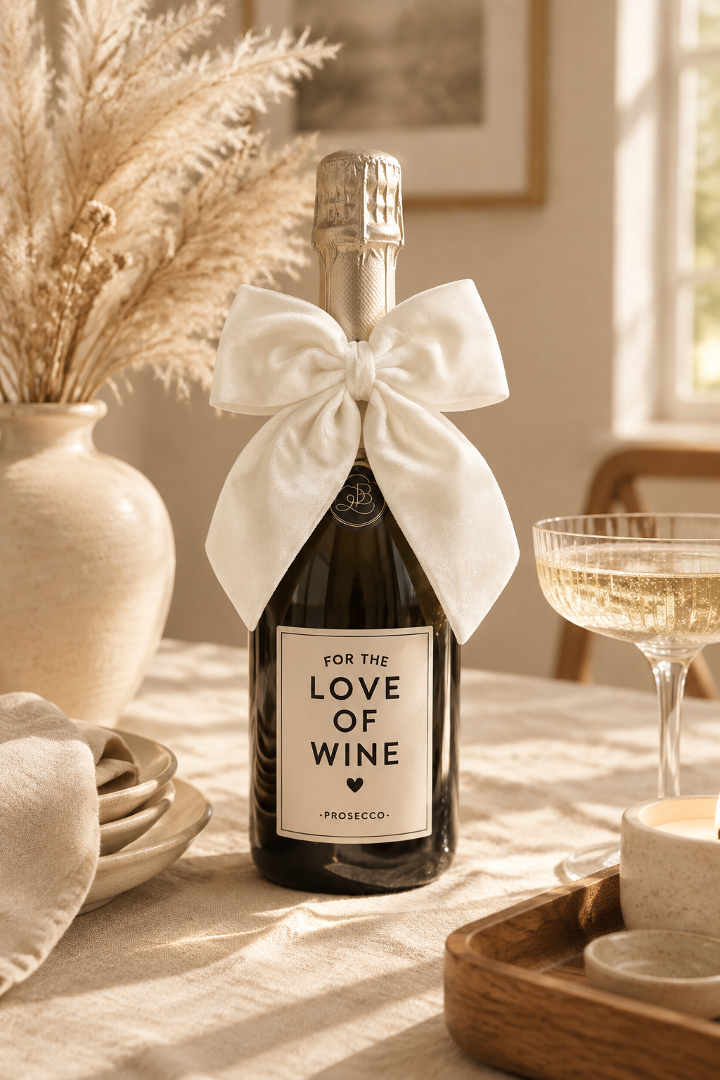 Wine Bottle Bow White